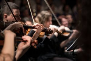 Geigespieler*innen im Orchester